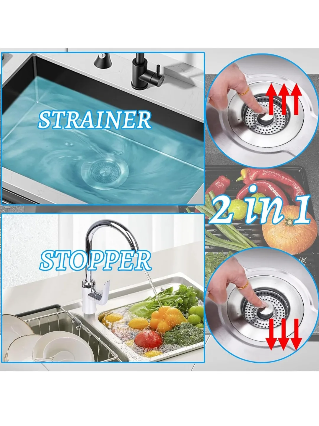 3-in-1 Stainless Steel Sink Strainer and Stopper image indicator(2)