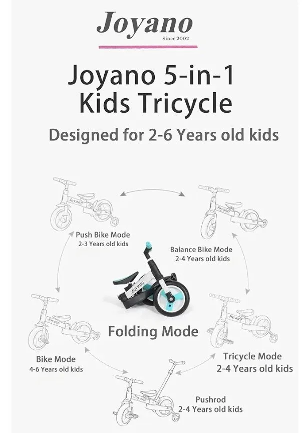 Joyano 5-in-1 Kids Tricycle - Adjustable Height, Black & Yellow image indicator(3)