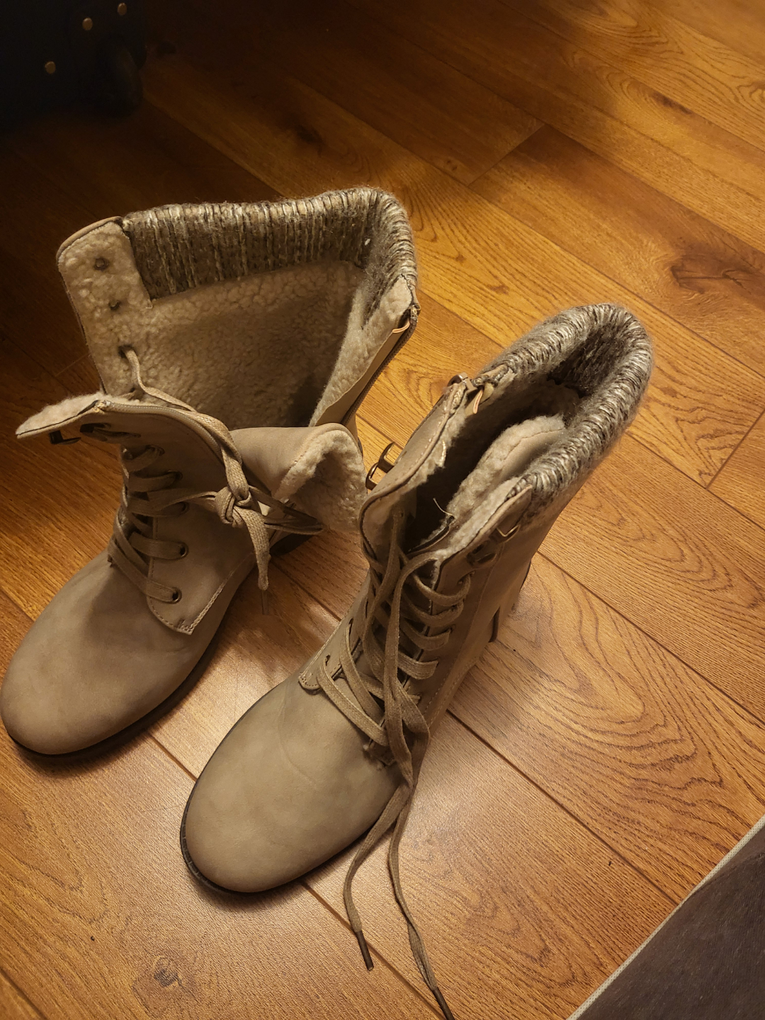 Women's Taupe Lace-Up Winter Boots