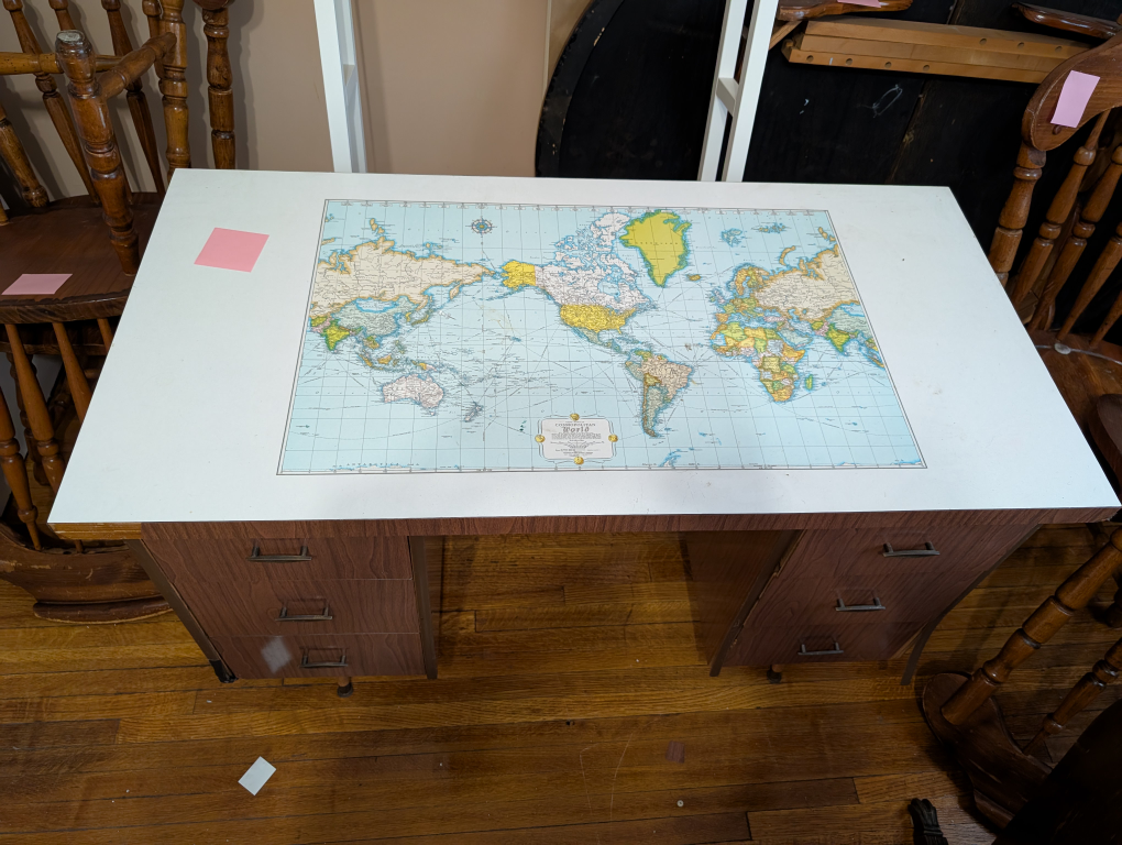 Vintage Mid-Century Modern Desk with World Map Top