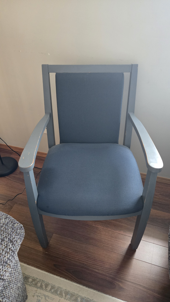 Armchair Grey Painted Wood & Blue Fabric