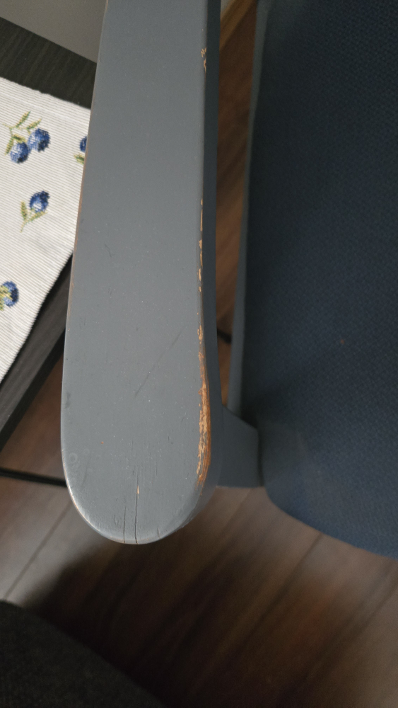 Armchair Grey Painted Wood & Blue Fabric - photo 2