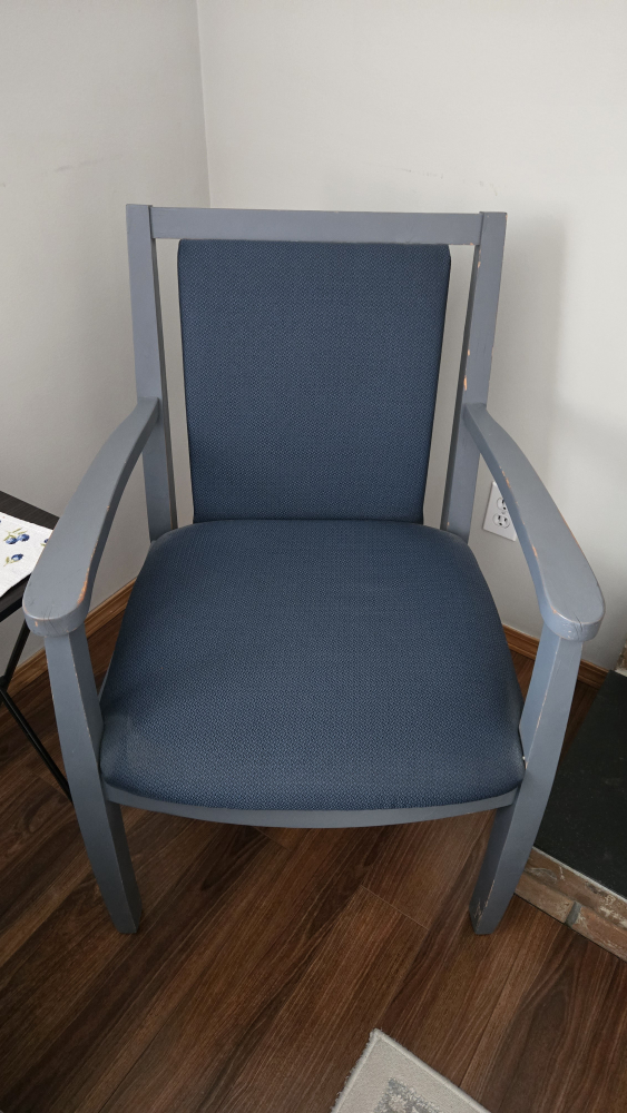 Armchair Grey Painted Wood & Blue Fabric - photo 3