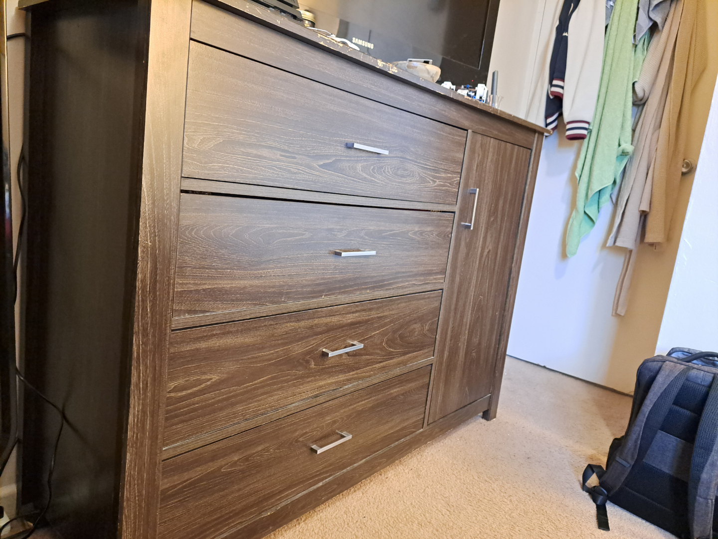 Dark Brown Wooden 4-Drawer Dresser with Cabinet - photo 2