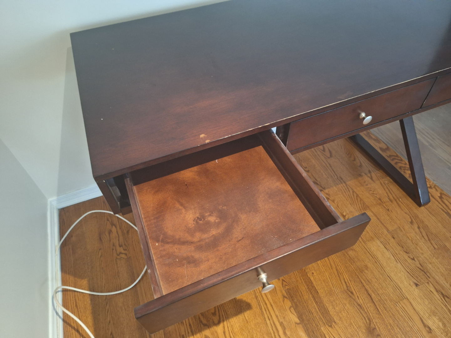 Dark Brown Wooden Writing Desk with Three Drawers - photo 2