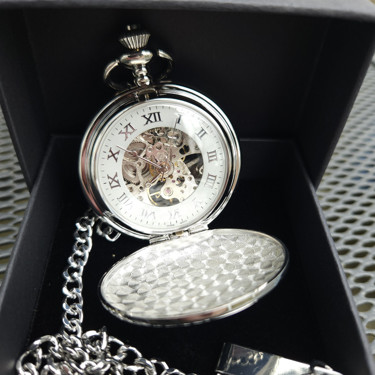 Skeleton Wind Up Pocket Watch with Chain - photo 2