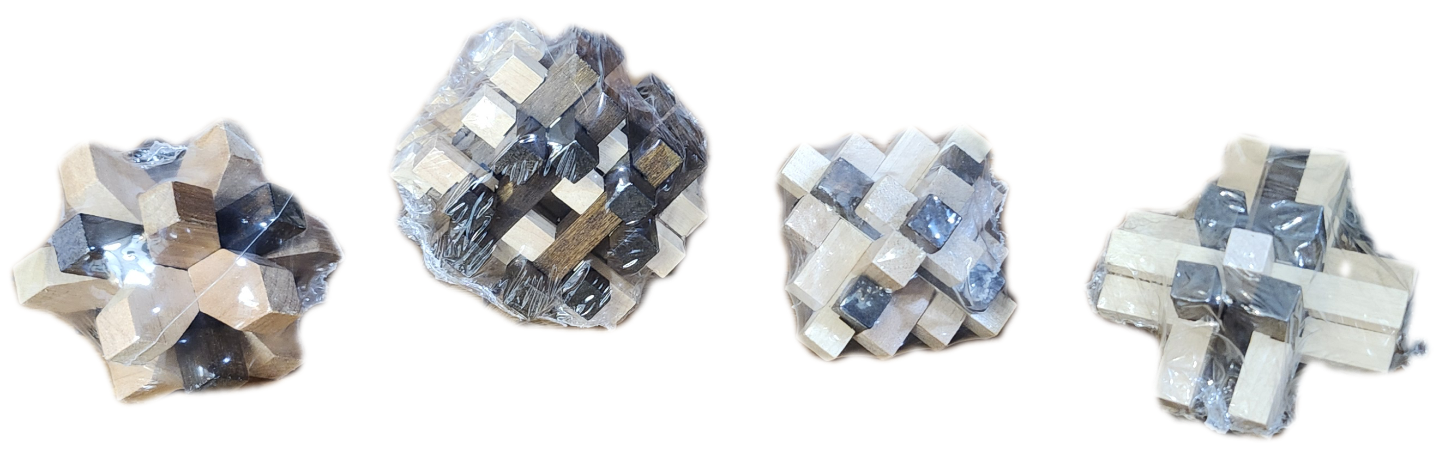 Lot of 4 Wooden Brain Teaser Puzzles