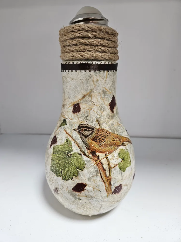 Upcycled Lightbulb Vase with Bird Design thumbnail