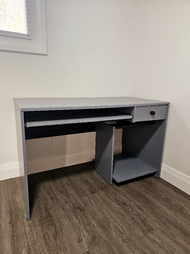 Grey Computer Desk with Keyboard Tray and Drawer