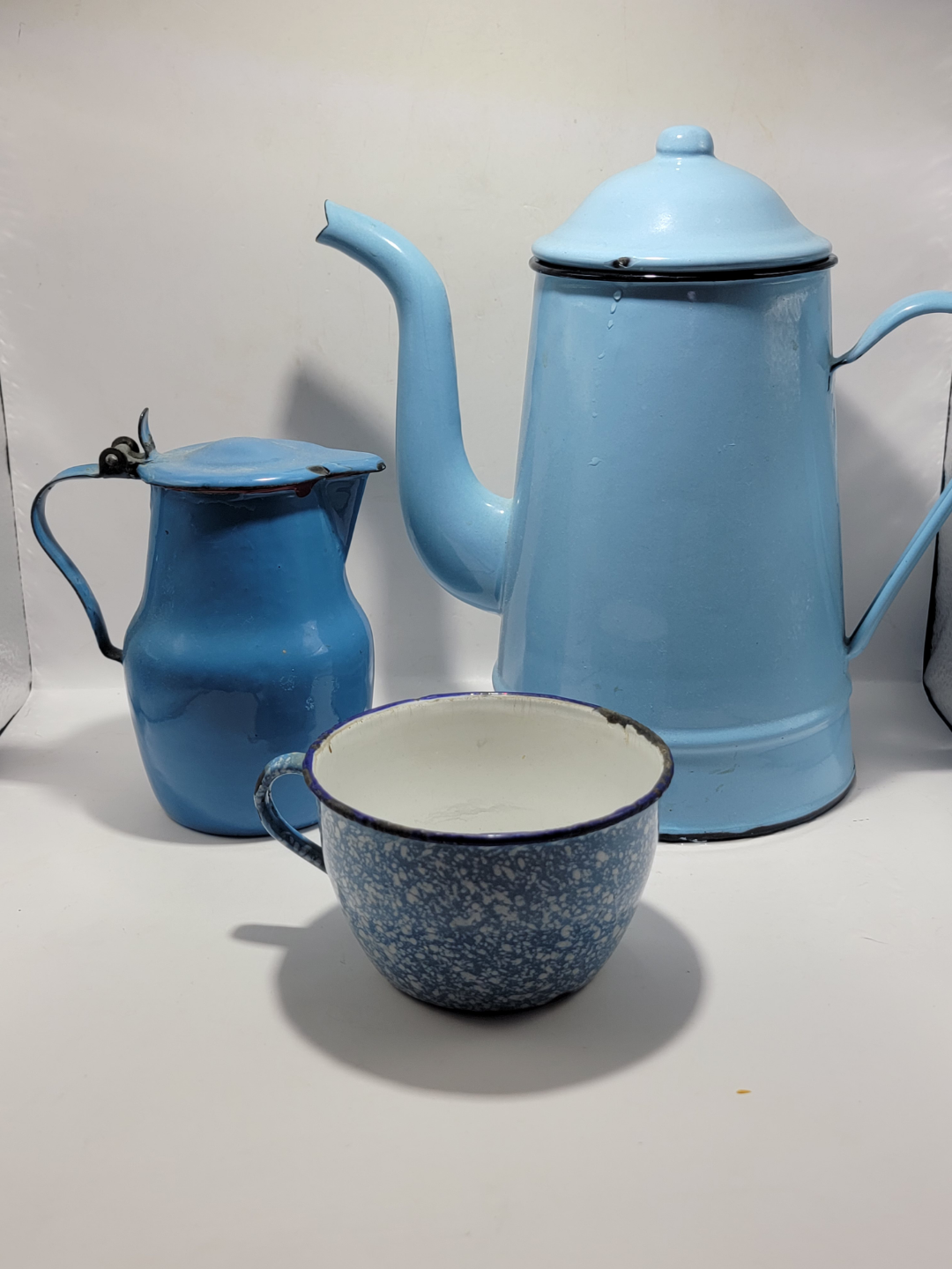 Vintage Enamelware Coffee Set - Light Blue - photo 2