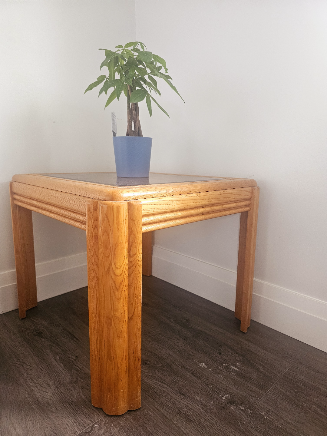 Vintage Oak Wood End Table with Glass Top - photo 3