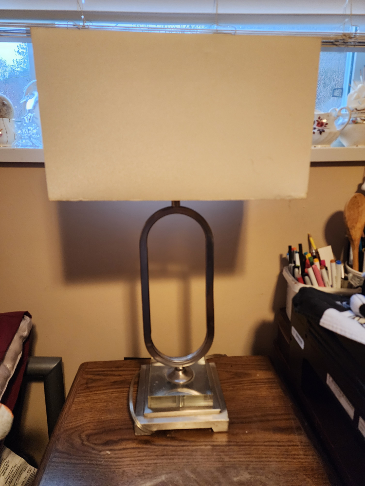 Modern Brushed Nickel Table Lamp with Rectangular Shade