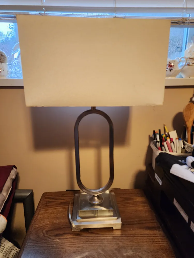 Modern Brushed Nickel Table Lamp with Rectangular Shade thumbnail