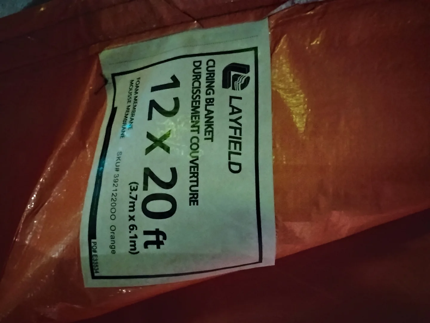 Layfield 12x20 ft Insulated Orange Curing Blanket image indicator(2)