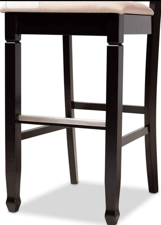 Pair of Dark Brown Bar Stools with Beige Cushions - photo 4