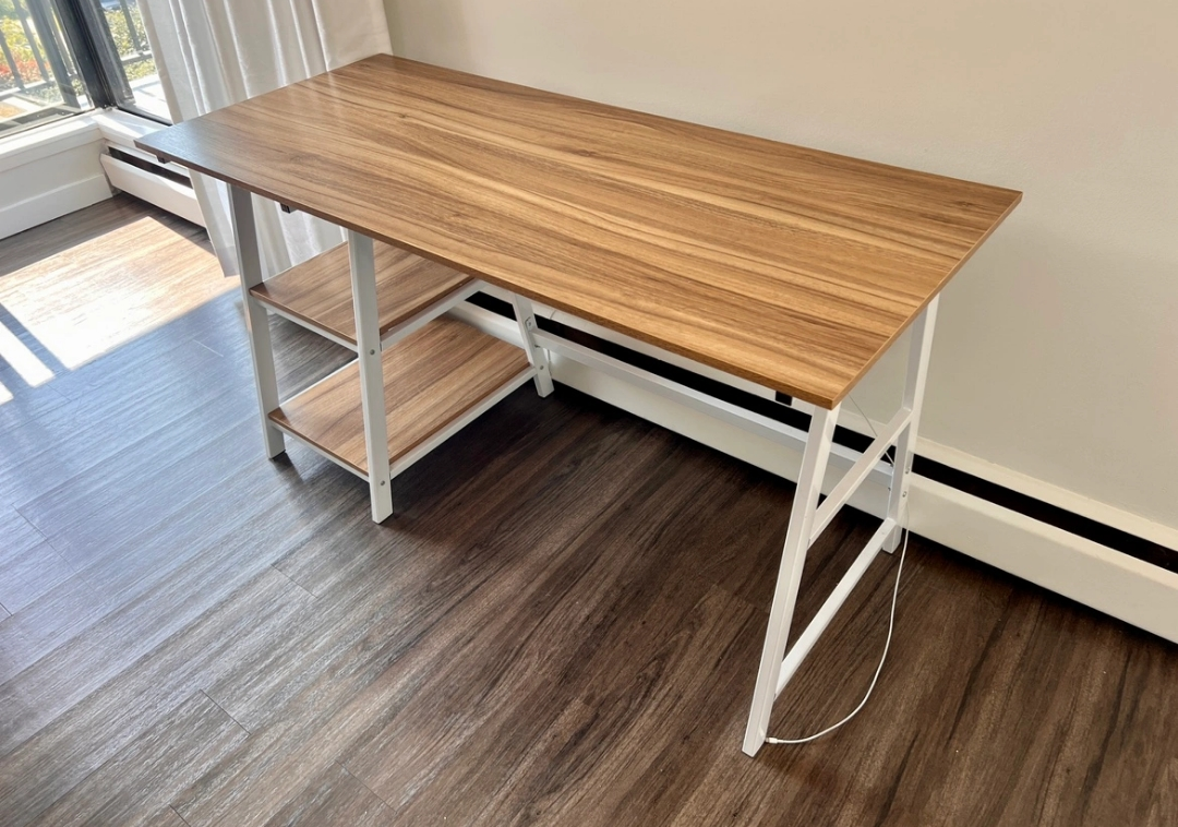 Modern White and Wood Writing Desk with Shelf - photo 4