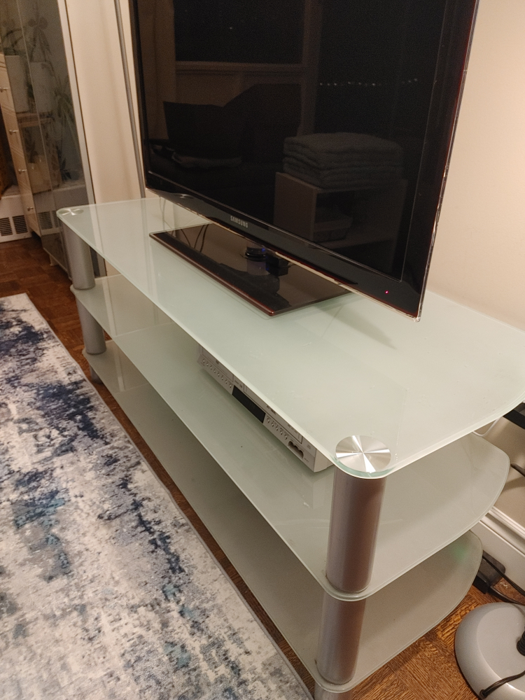 Glass TV Stand with Silver Metal Legs