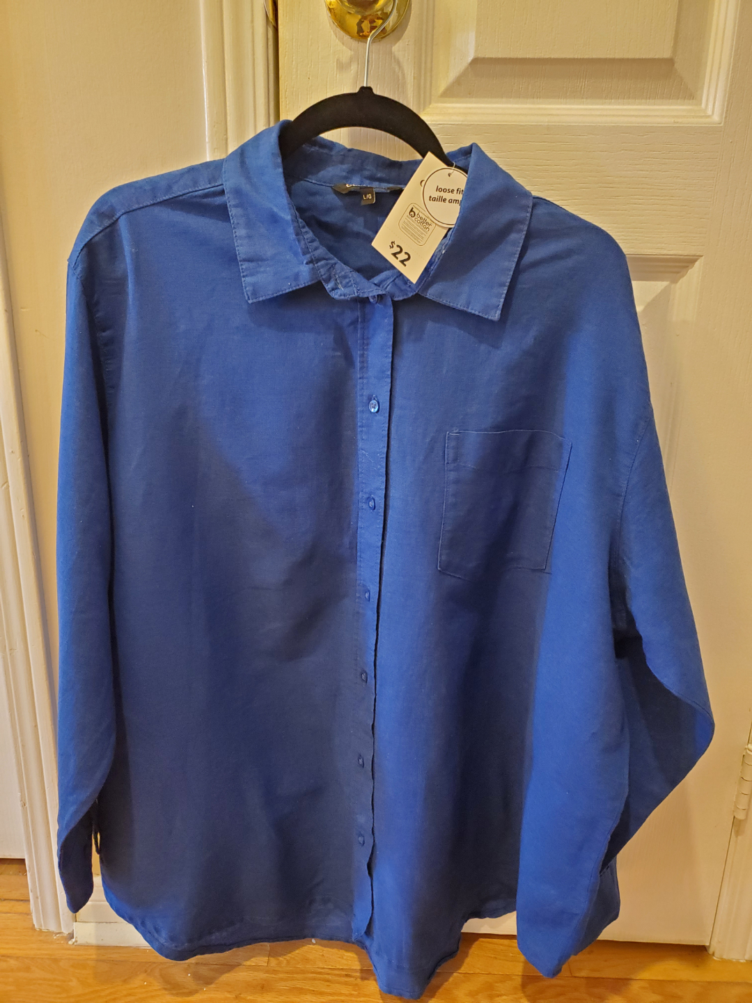 Women's Size Large, Button-Down Shirt - White and Blue - photo 2