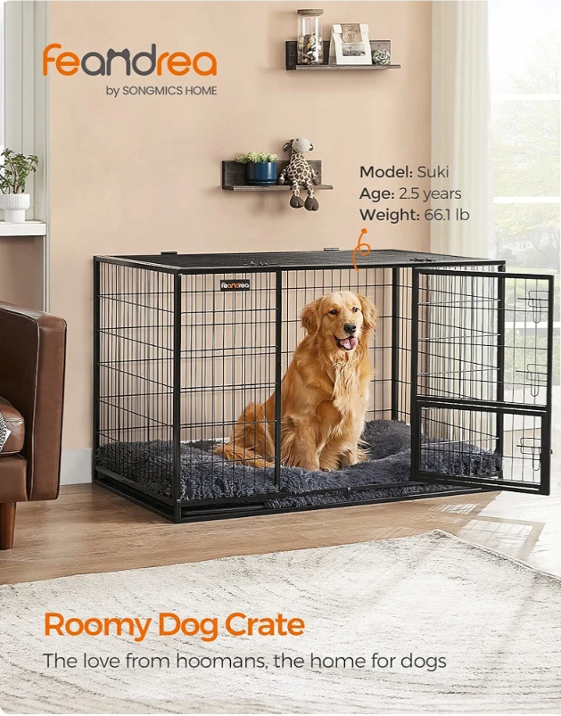Feandrea XXL Dog Crate - Black Metal Dog Kennel
