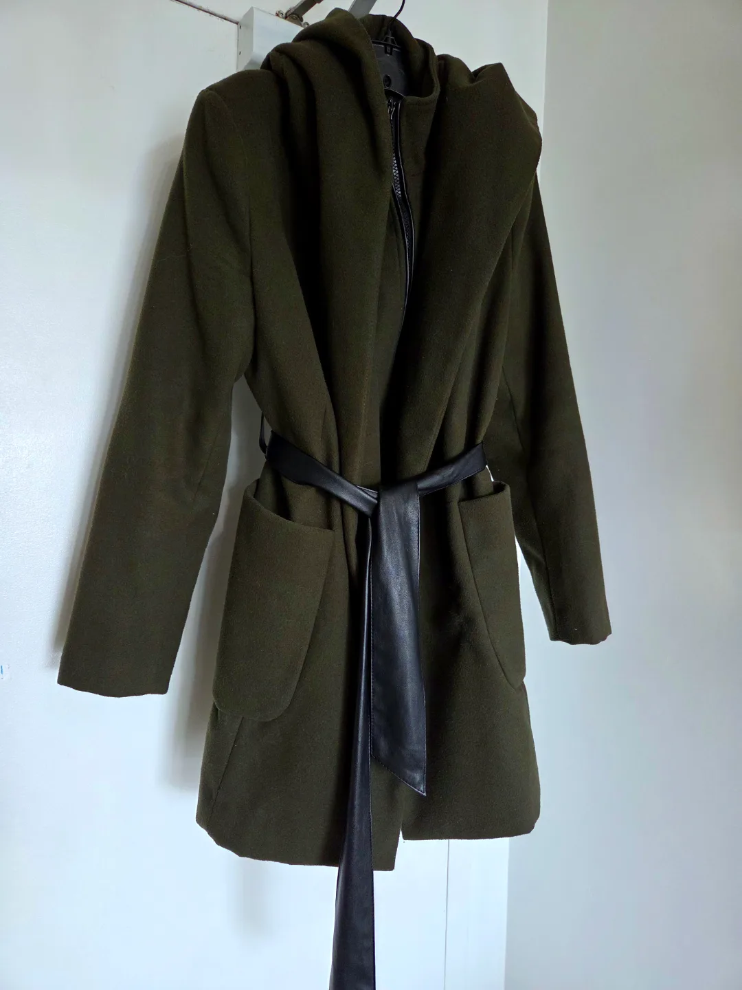 Women's Olive Green Hooded Coat with Belt image indicator(3)