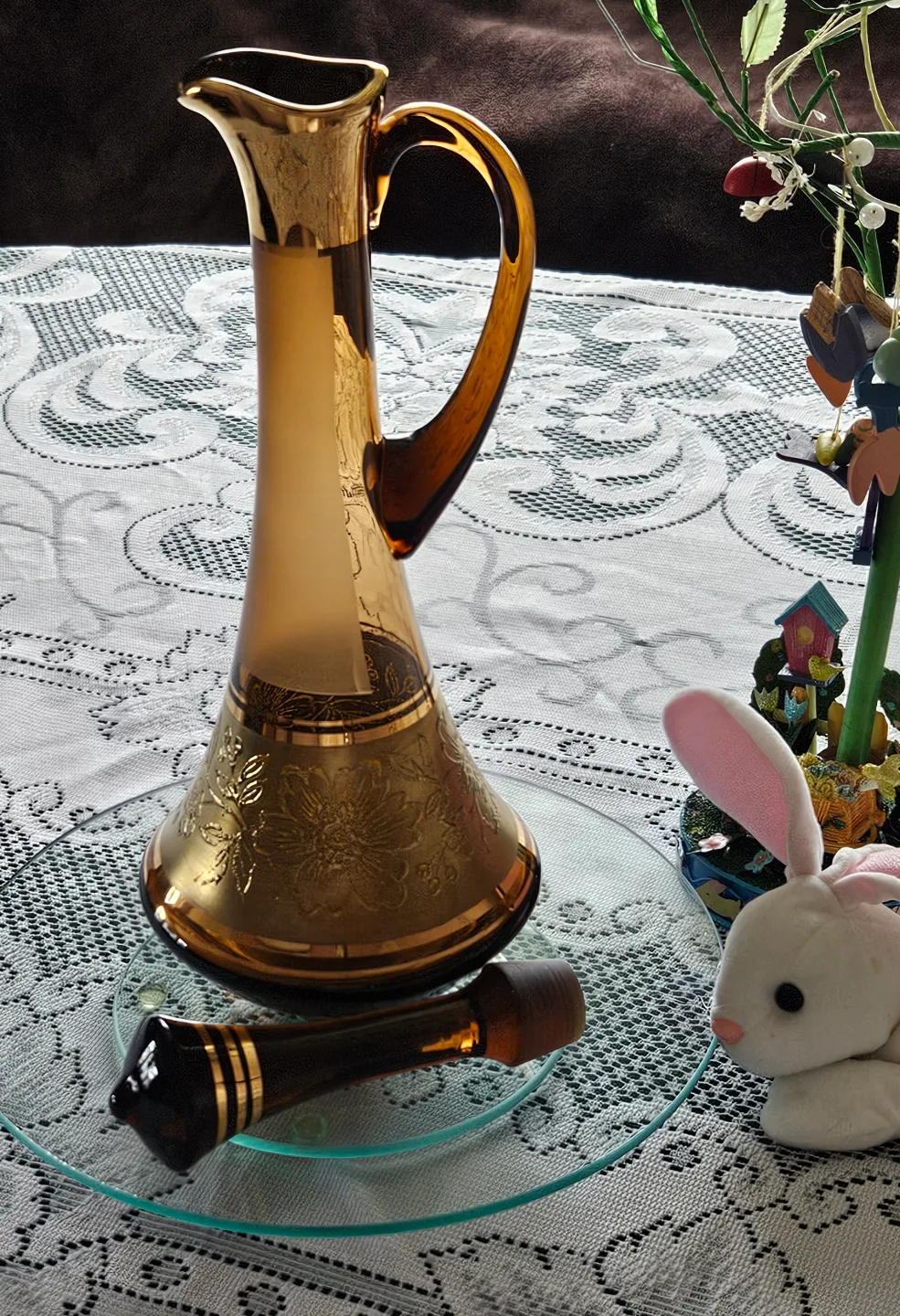 Vintage Bohemian Amber Glass Liquor Decanter image indicator(7)