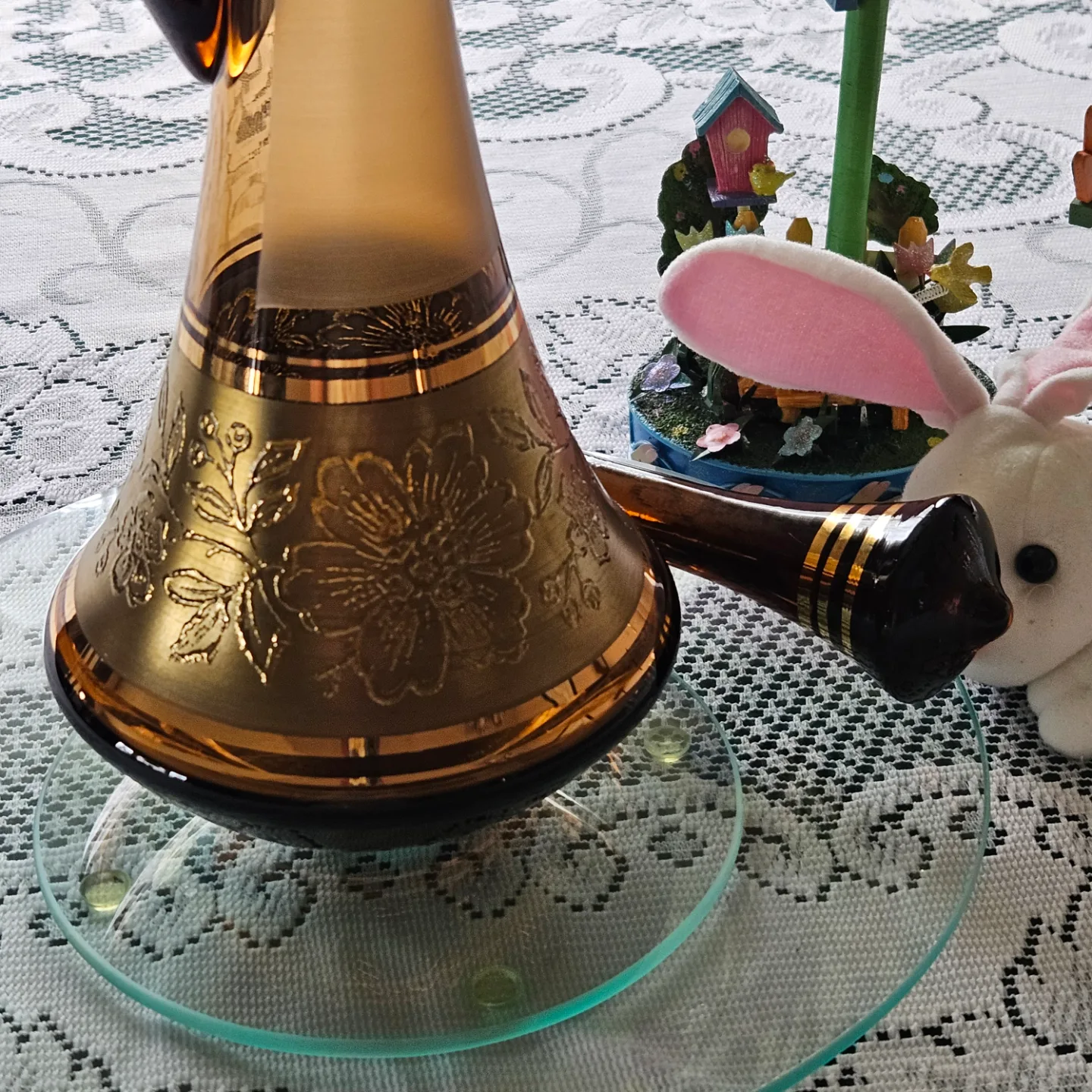 Vintage Bohemian Amber Glass Liquor Decanter image indicator(8)