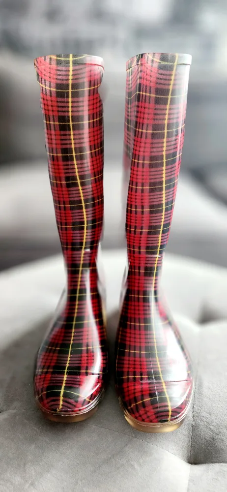Women's Red Plaid Rain Boots image indicator(10)