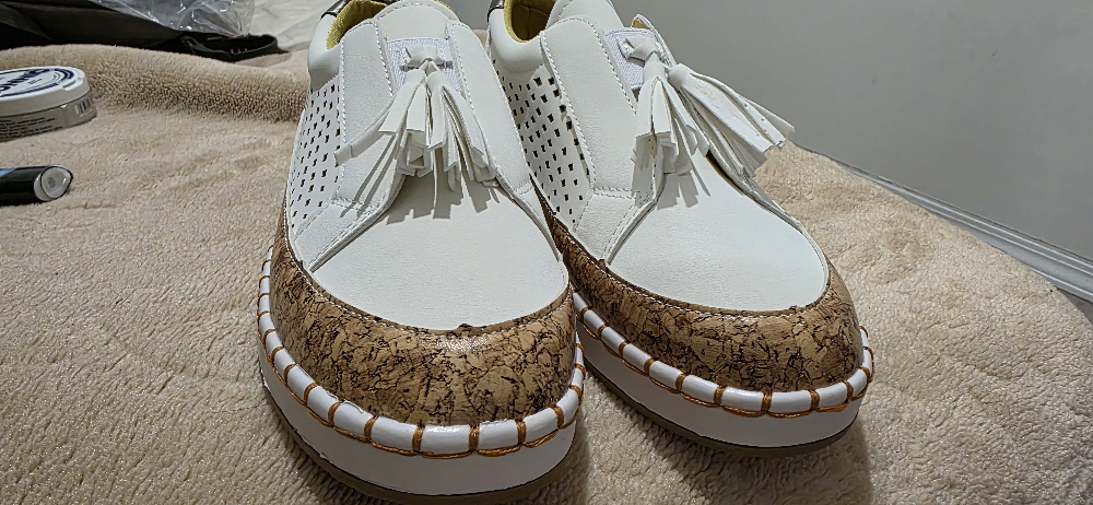 Women's White Platform Sneakers with Cork Detail - photo 4