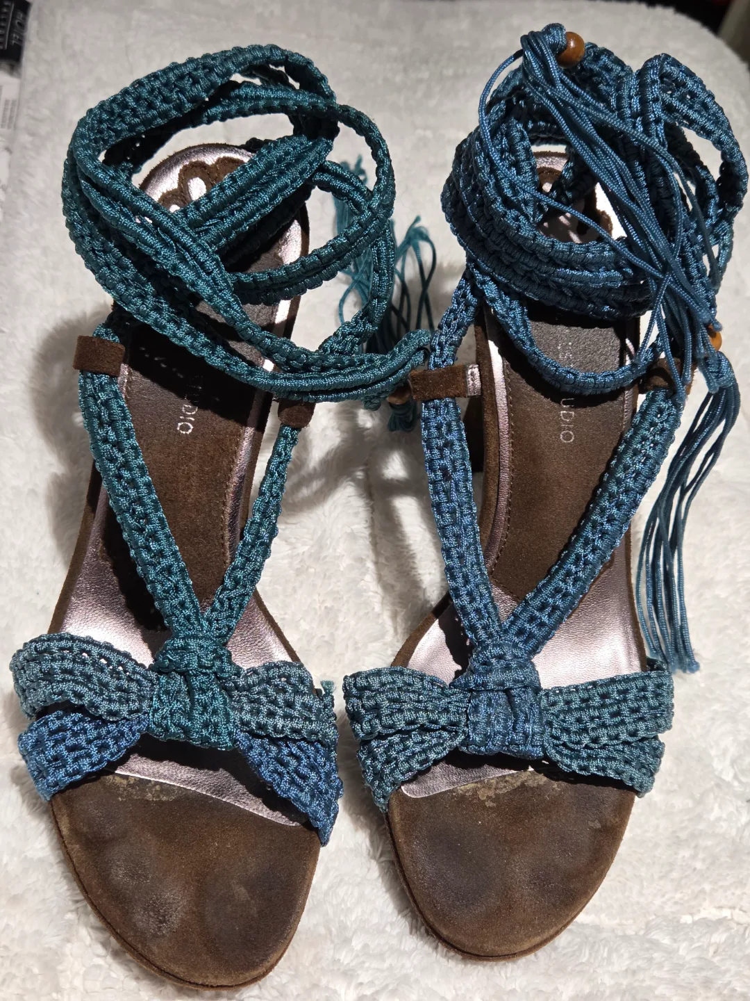 Teal Crochet Wrap High Heel Sandals image indicator(6)