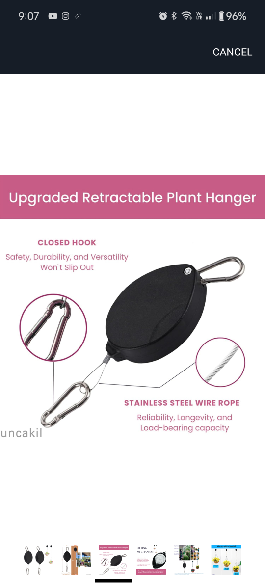 Pair of Retractable Plant Hangers - Adjust Height Easily - photo 3