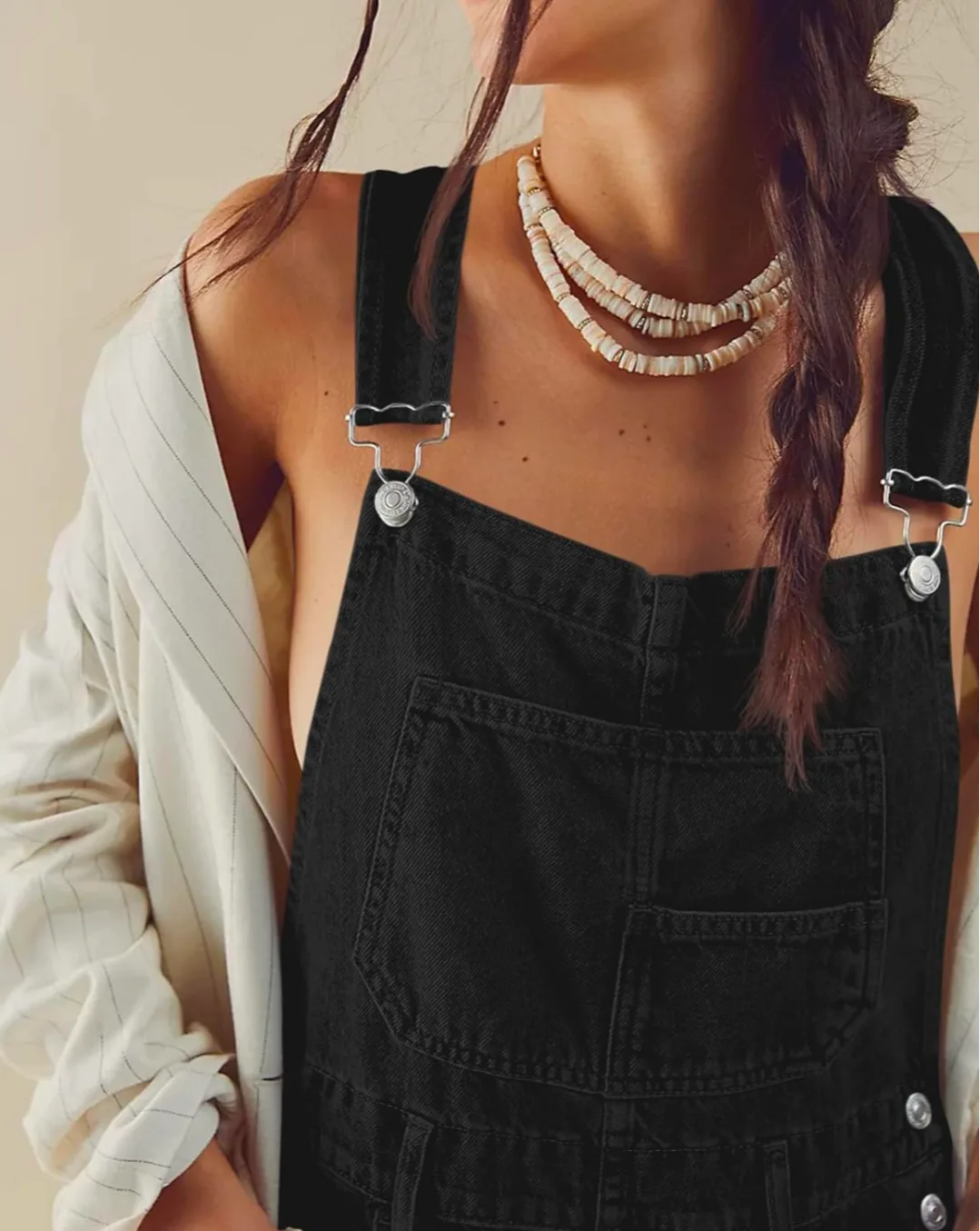 Topshop Black Denim Overall Shorts thumbnail
