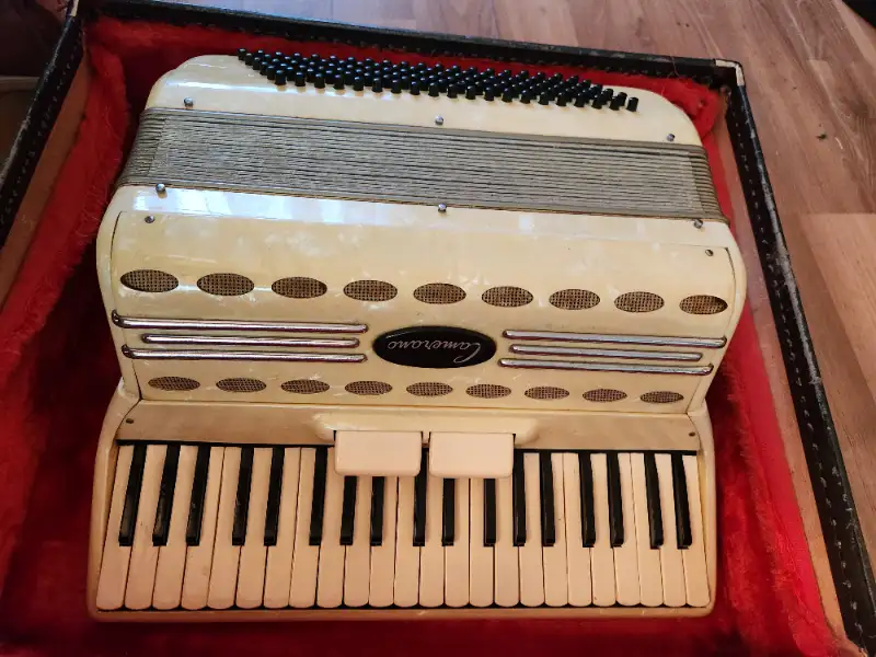 Camerano 120 Bass Accordian white made in Italy works nice.