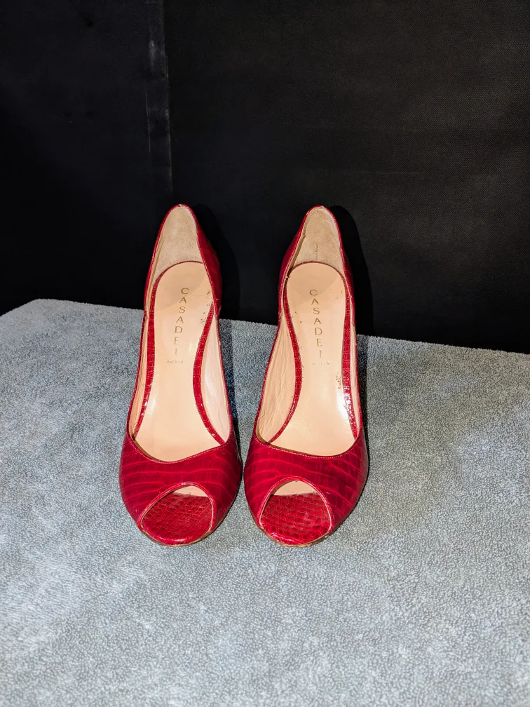 Casadei Red Peep-Toe Heels size 10 thumbnail