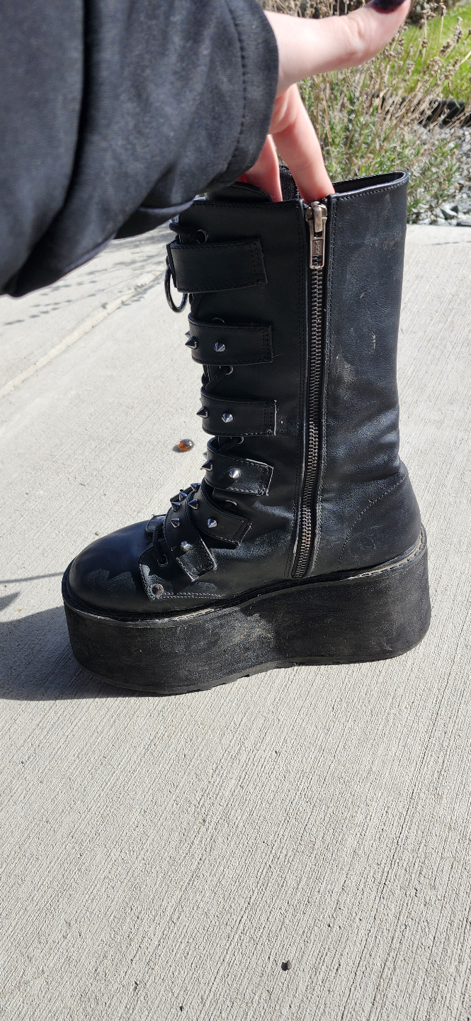 Demonia Black Vegan Leather Platform Boots - photo 4