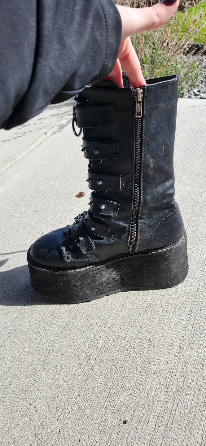 Demonia Black Vegan Leather Platform Boots image indicator(4)