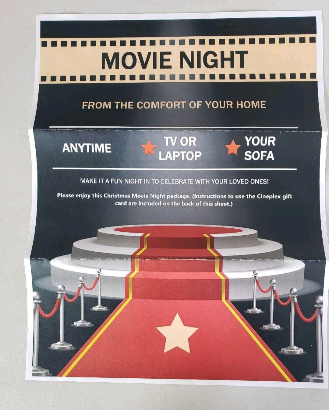 Cineplex Movie Night Gift Card & Instructions