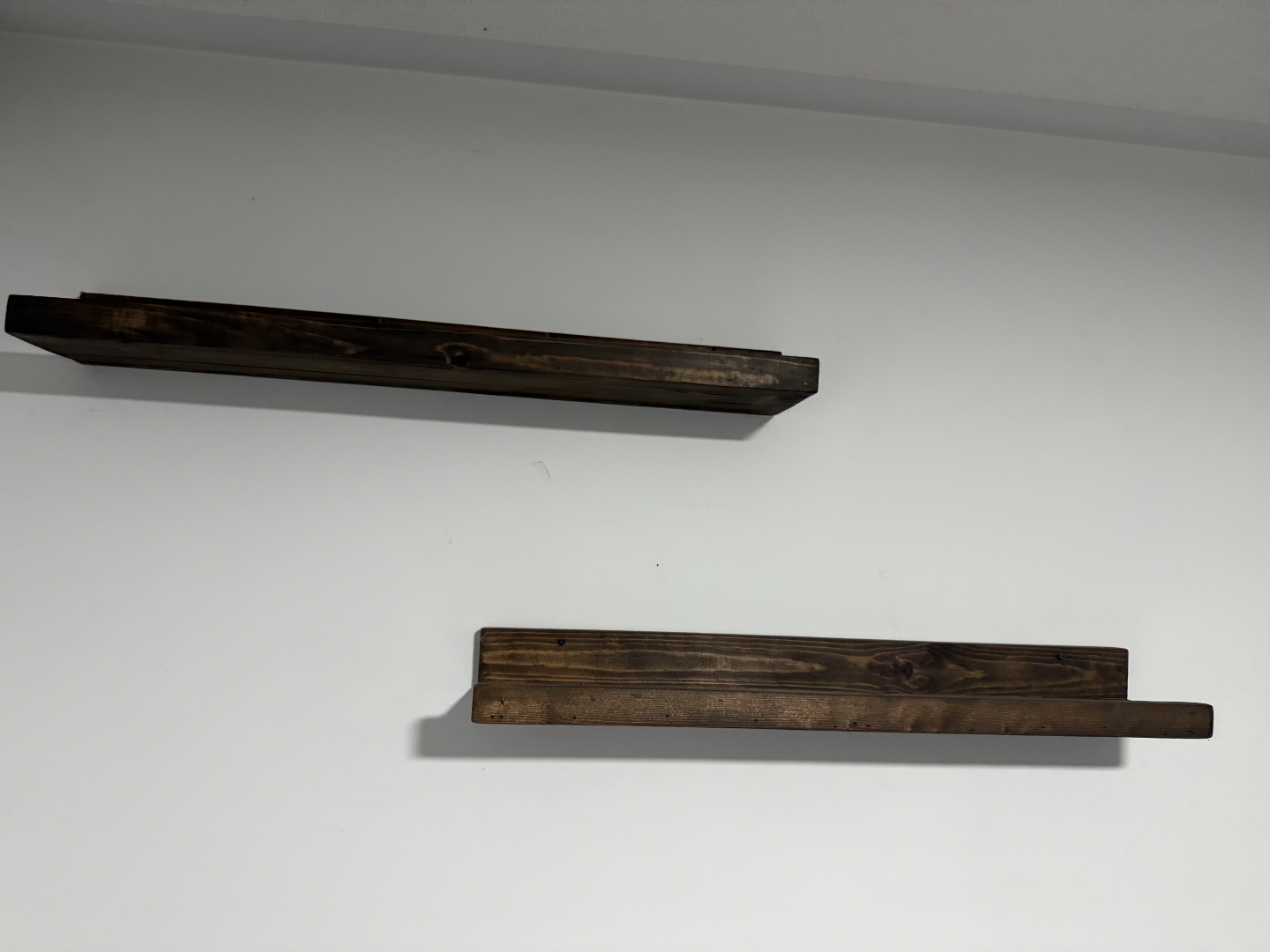 Two Rustic Dark Brown Wooden Floating Shelves - photo 2