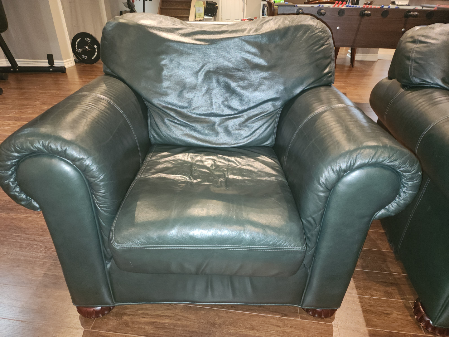 Dark Green Leather Sofa and Two Chairs - photo 2