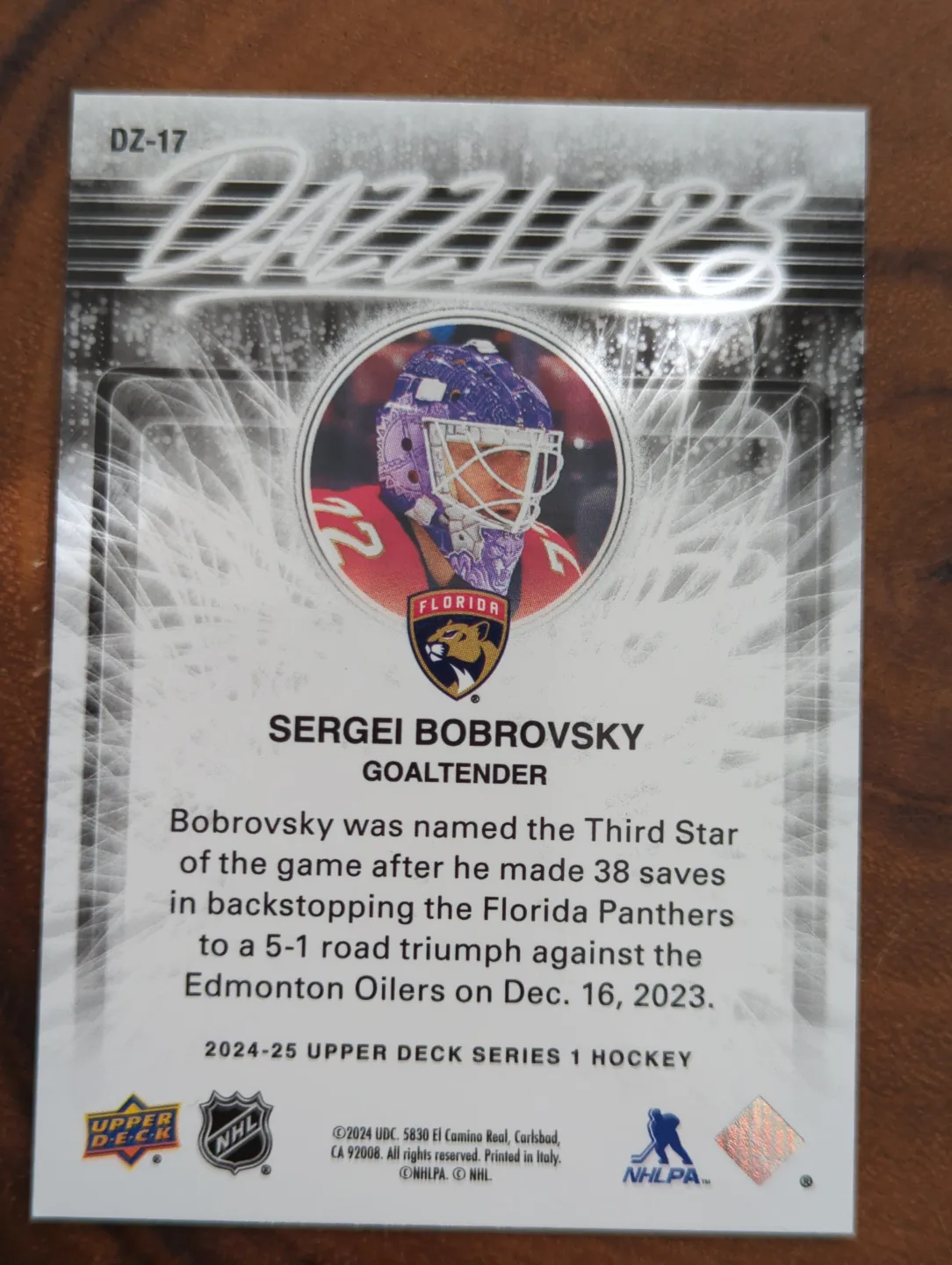 Green Dazzlers 24-25  UD Series One - Bobrovsky & Carlsson image indicator(4)