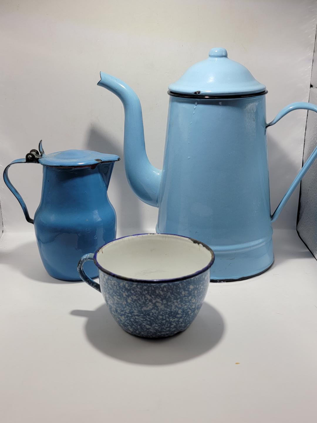 Vintage Enamelware Coffee Set - Light Blue