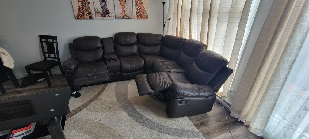 Brown Leather Reclining Sectional Sofa - photo 5
