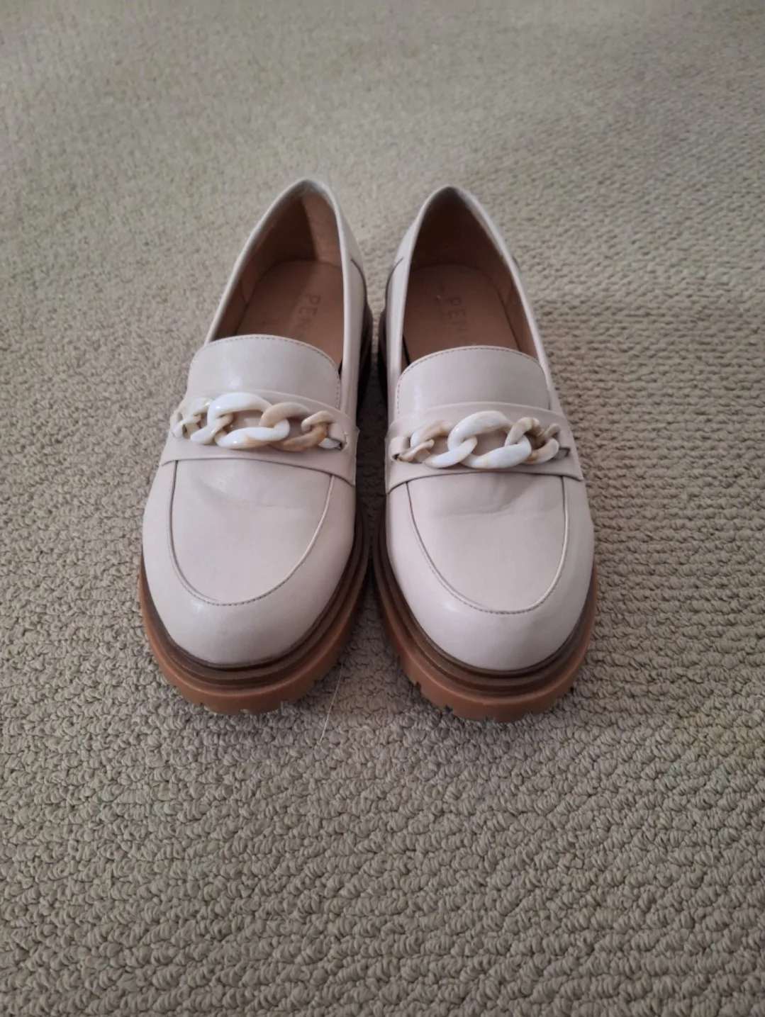 Wide Width Cream-coloured chunky loafers with chain detail image indicator(2)