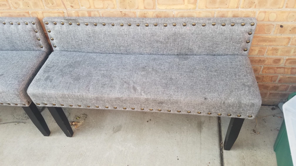 Pair of Gray Upholstered Benches with Nailhead Trim