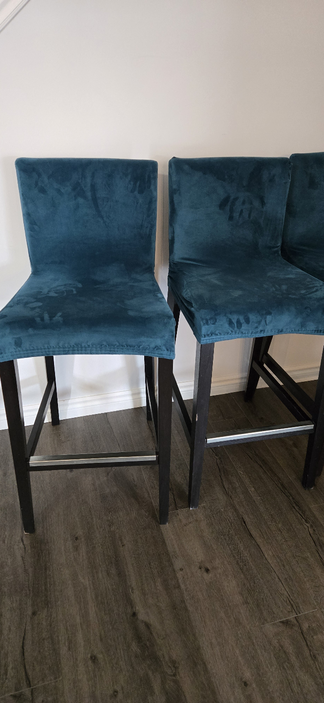 Ikea Three Teal Velvet Bar Stools with removable Covers - photo 2