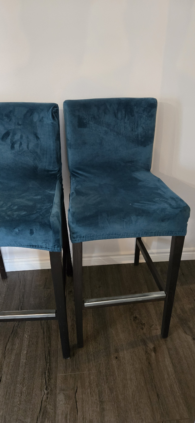 Ikea Three Teal Velvet Bar Stools with removable Covers - photo 4