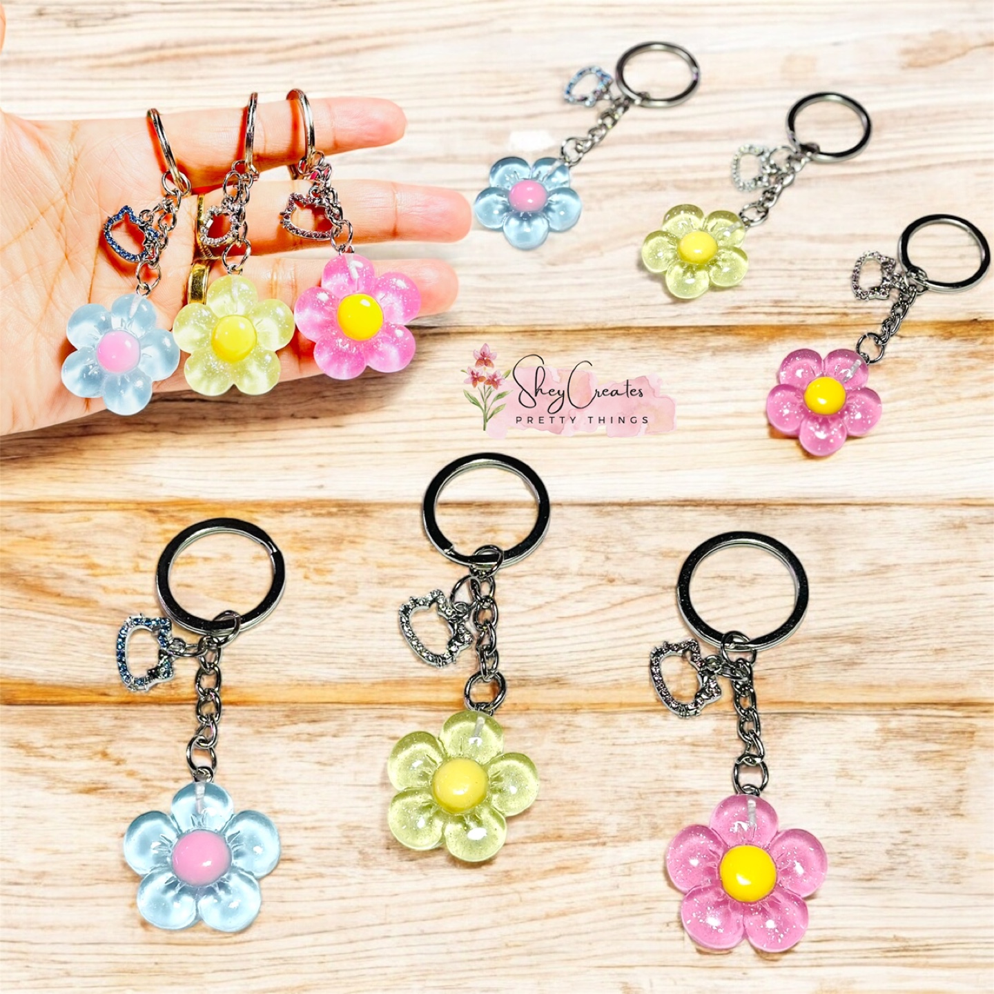 Resin Pastel Flower Keychains