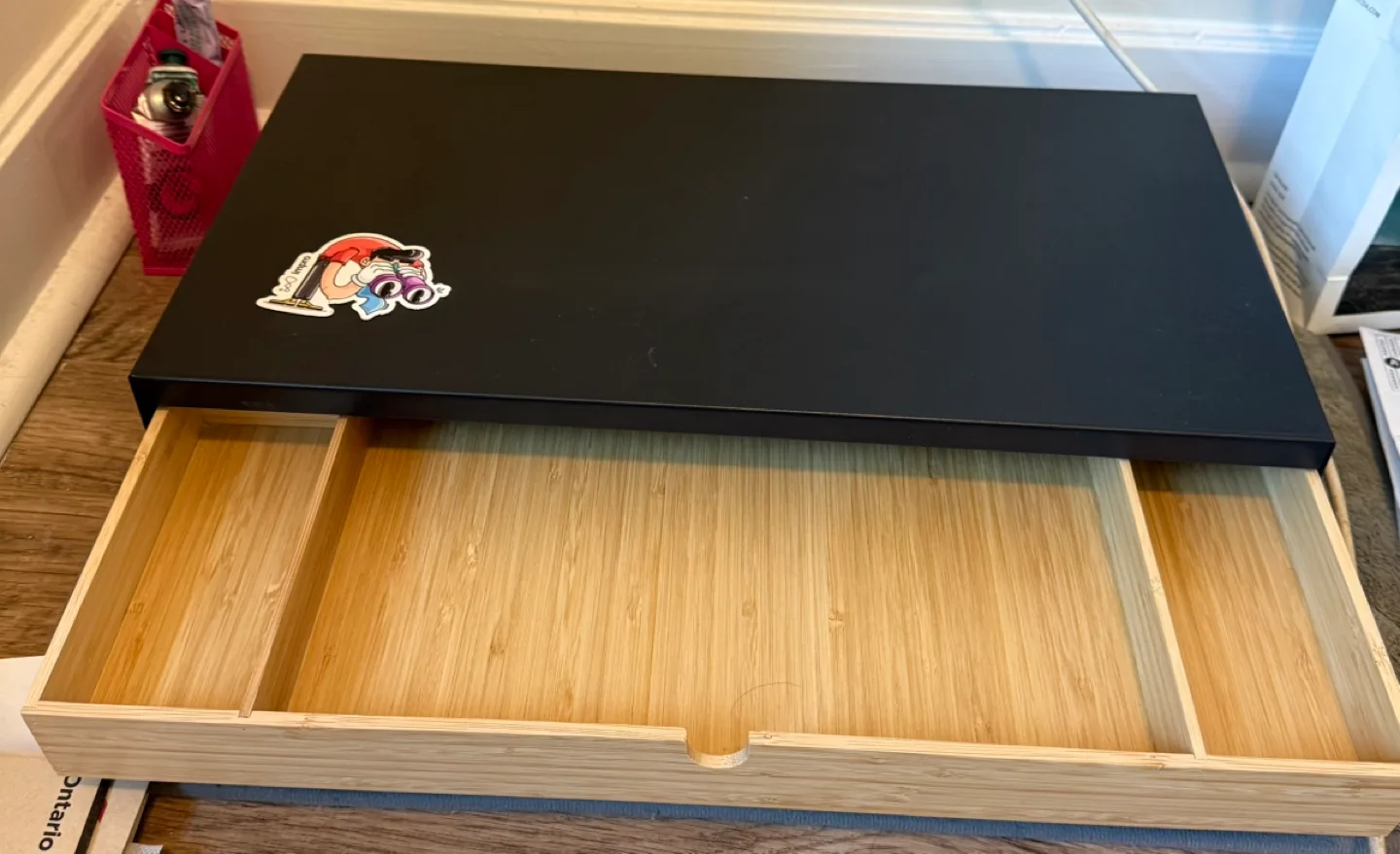 Black and Bamboo Monitor Riser with Drawer image indicator(2)