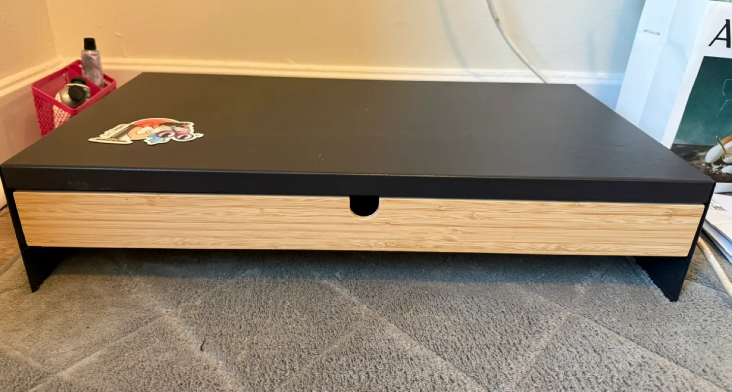 Black and Bamboo Monitor Riser with Drawer thumbnail