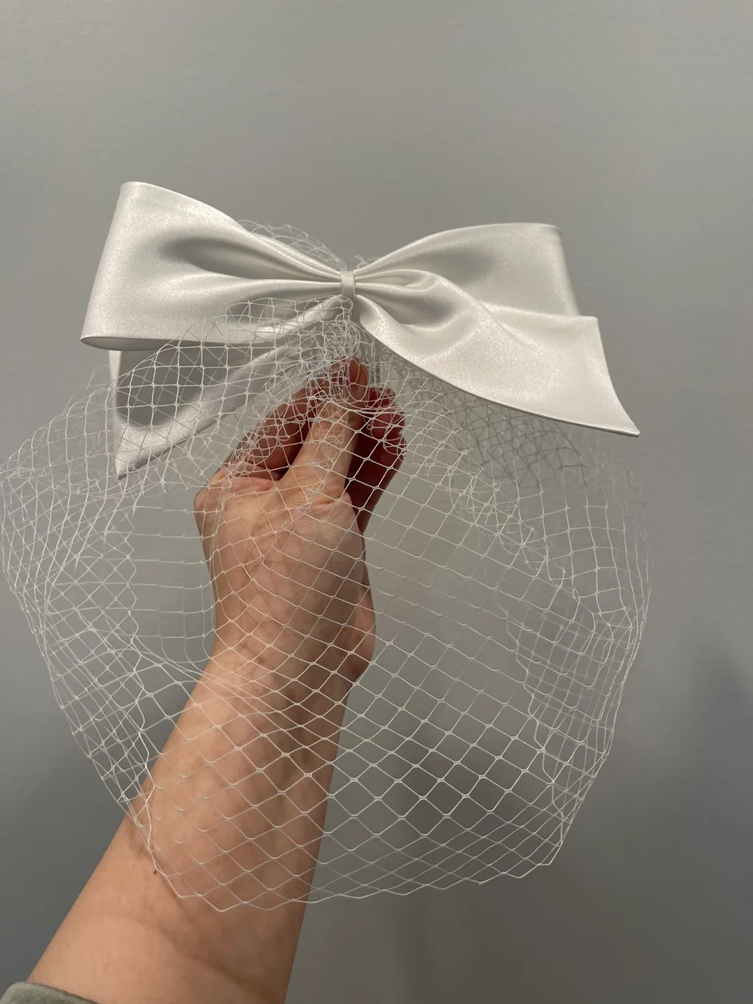 White Bridal Birdcage Veil with Satin Bow image indicator(5)