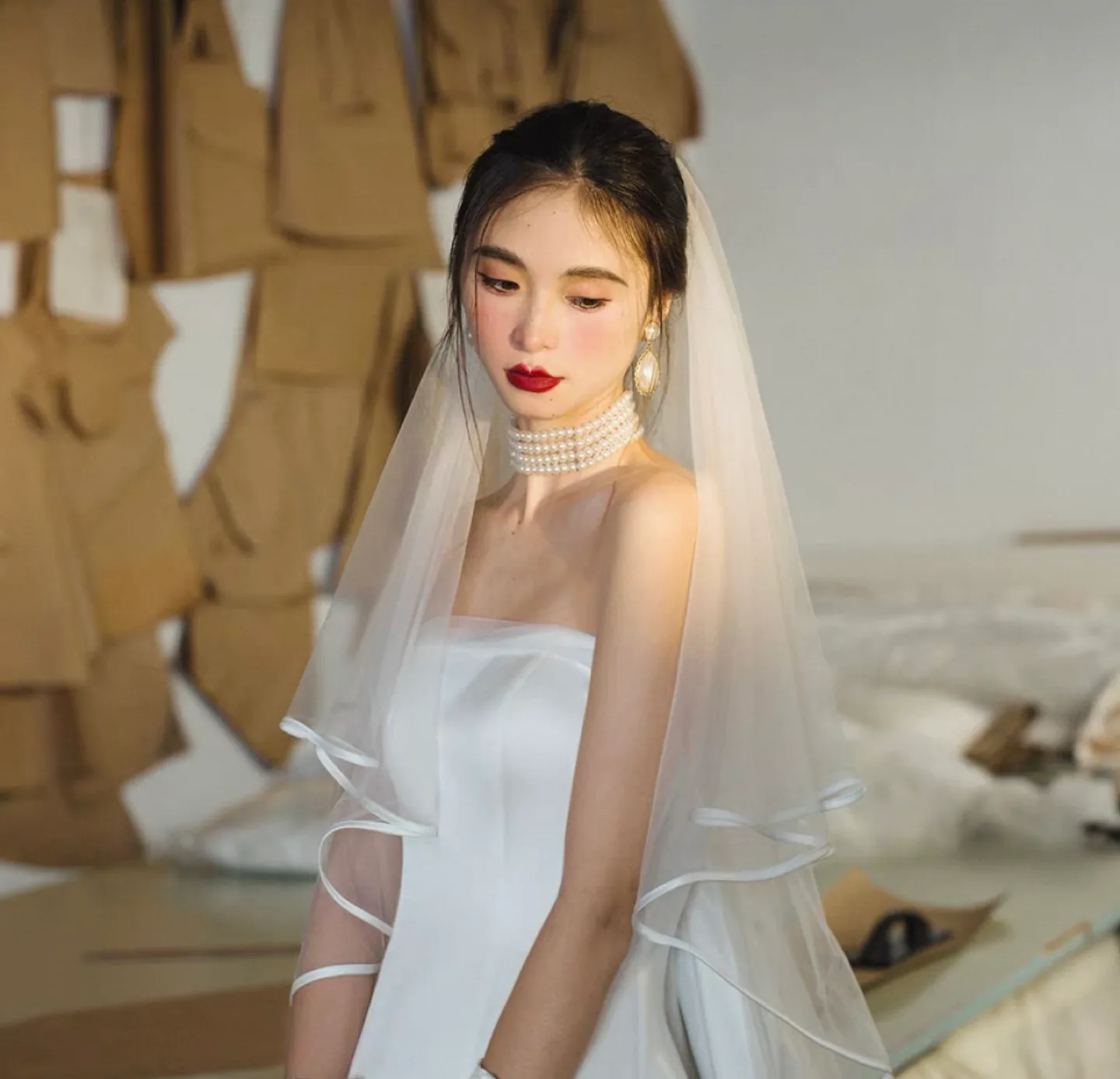 Bridal Veil with Comb - Elegant Two-Layer Tulle image indicator(4)